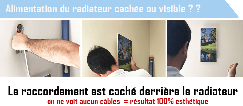 Résultat 100% esthétique car le câble électrique est caché derrière le radiateur