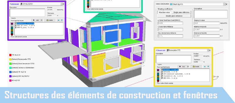 Structures des éléments de construction et fenêtres du bâtiment de référence pour l'étude thermique