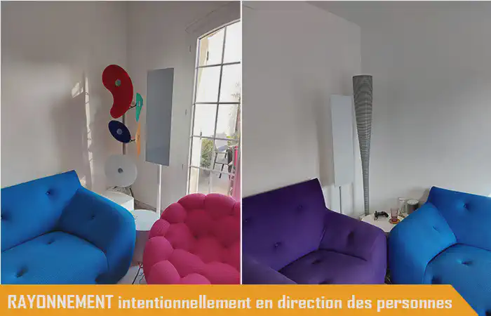 image title Chauffage rayonnant intentionnellement orienté vers les personnes