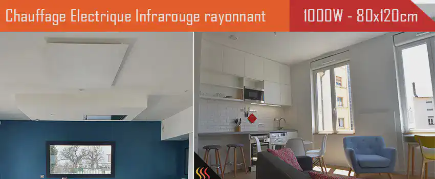 Radiateur électrique infrarouge extra plat 1000 Watts - 80 cm x 120cm pose verticale, horizontale, murale, plafond, rampants