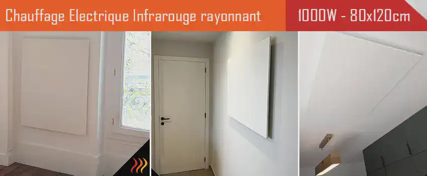Radiateur électrique infrarouge extra plat 1000 Watts - 80 cm x 120cm pose verticale, horizontale, murale, plafond, rampants