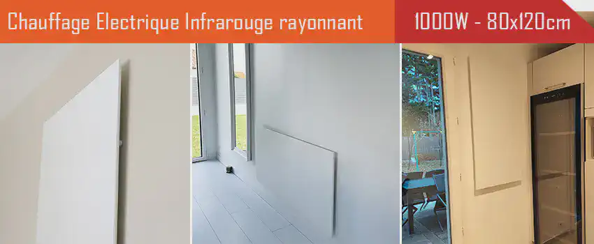 Radiateur électrique infrarouge extra plat 1000 Watts - 80 cm x 120cm pose verticale, horizontale, murale, plafond, rampants