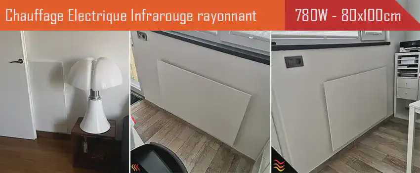 Radiateur électrique infrarouge extra plat 780 Watts - 80 cm x 100cm pose verticale, horizontale, murale, plafond, rampants