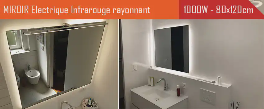 Radiateur électrique MIROIR CHAUFFANT infrarouge extra plat 1000 Watts - 80 x 120 cm pose verticale, horizontale, murale