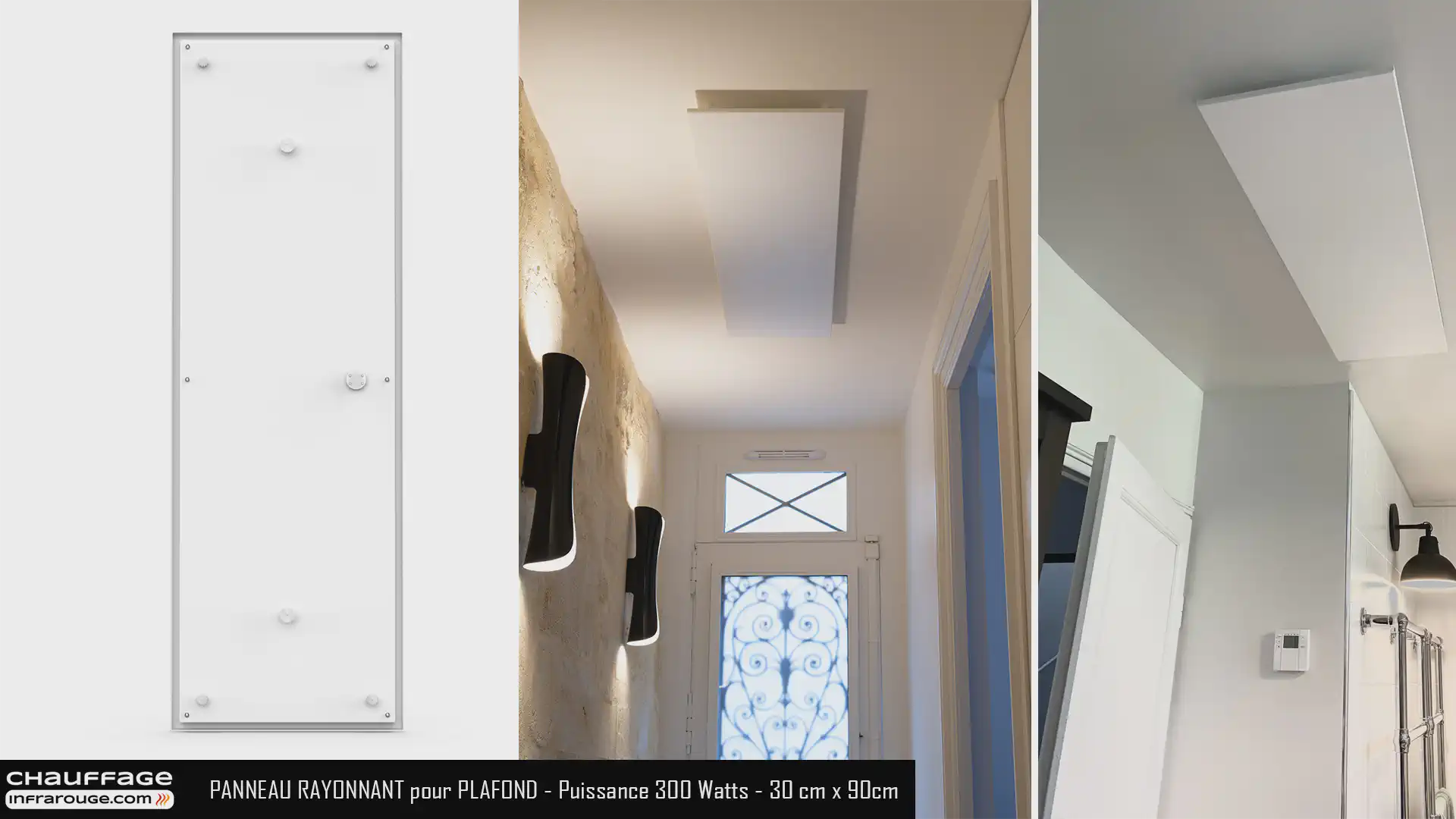 Panneau rayonnant infrarouge Heat4all extra plat 300 Watts - 30 cm x 90 cm pose verticale, horizontale, murale, plafond, rampants