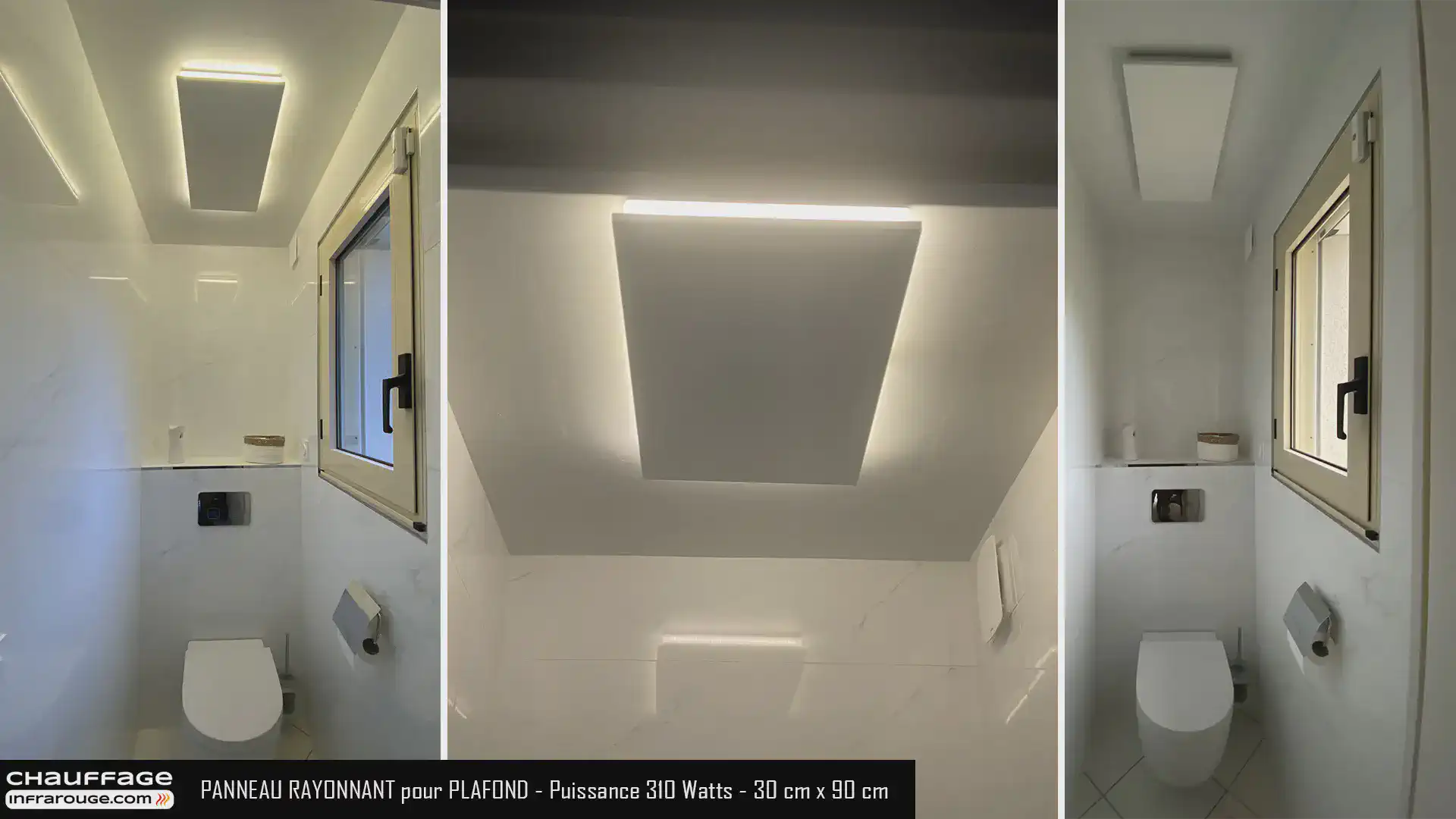Panneau rayonnant infrarouge plafond avec suspension Heat4all extra plat 310W Watts - 30 cm x 90 cm pose verticale, horizontale, murale, plafond, rampants