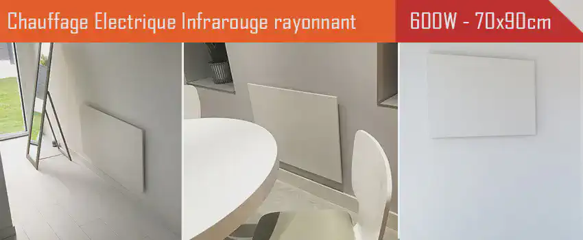Radiateur électrique infrarouge extra plat 600 Watts - 70x90cm pose verticale, horizontale, murale, plafond, rampants